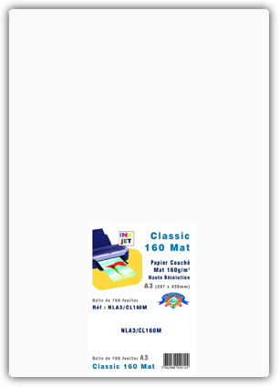 Classic 160 Mat, Papier Couché Ink Jet HR 160g/m2<br>Format : A3 (150 feuilles)
